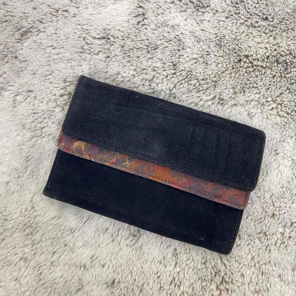 NWT Vintage Rolfs Black velvet tapestry wallet suede floral tapestry old money